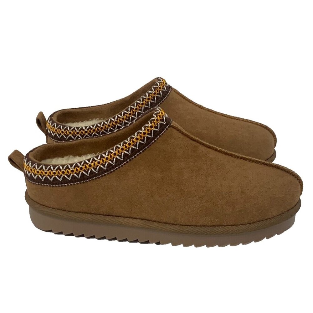 NEW Brown Embroidered Slipper Boots Shoe Sherpa Lining Slip On Aztec 7